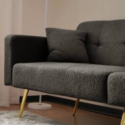 BTM Sofa Bed, 3 Adjustable Angles, Gold Legs, Cushions, Storage Pockets in Grey - Size: A - thumbnail 3