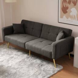 BTM Sofa Bed, 3 Adjustable Angles, Gold Legs, Cushions, Storage Pockets in Grey - Size: A - thumbnail 6