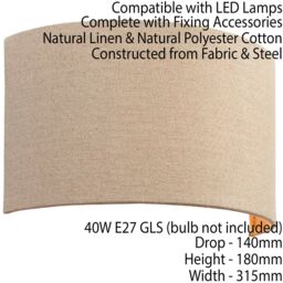 Loops Fabric LED Wall Light Natural Neutral Semi Circle Linen Shade Sleek Lamp Fitting - thumbnail 2
