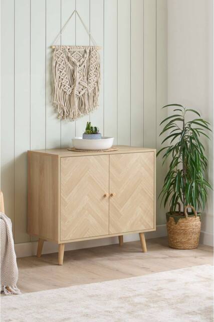 Birlea Herringford 2 Door Sideboard Storage Cabinet Oak Parquet Design in Light Oak - image 1