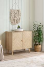 Birlea Herringford 2 Door Sideboard Storage Cabinet Oak Parquet Design in Light Oak