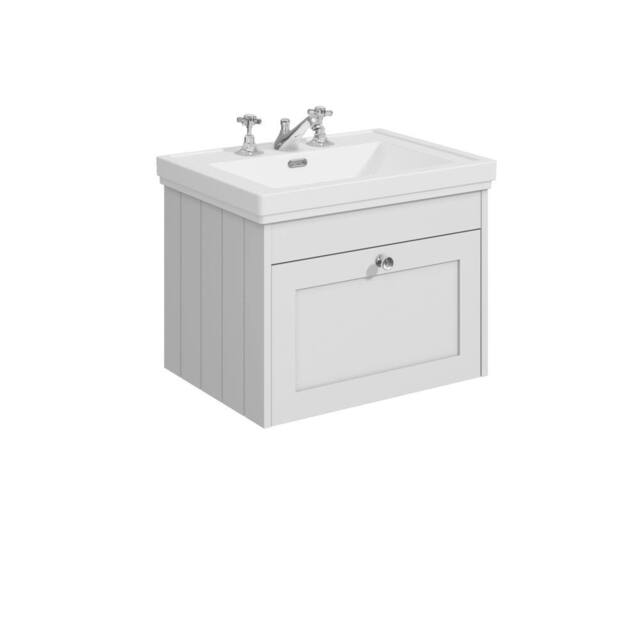 Balterley 600mm Wall Hung 1 Drawer Unit & Classic Basin 3 Tap Hole - Satin White - image 1