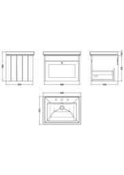 Balterley 600mm Wall Hung 1 Drawer Unit & Classic Basin 3 Tap Hole - Satin White - thumbnail 5
