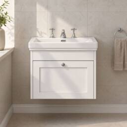 Balterley 600mm Wall Hung 1 Drawer Unit & Classic Basin 3 Tap Hole - Satin White - thumbnail 6