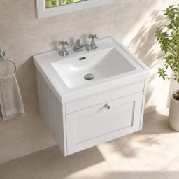 Balterley 600mm Wall Hung 1 Drawer Unit & Classic Basin 3 Tap Hole - Satin White - thumbnail 3