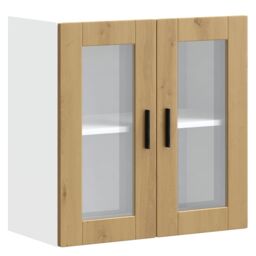 Berkfield Home Kitchen Wall Cabinet with Glass Door Porto Artisan Oak in Brown - thumbnail 2