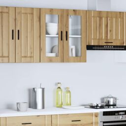 Berkfield Home Kitchen Wall Cabinet with Glass Door Porto Artisan Oak in Brown - thumbnail 3