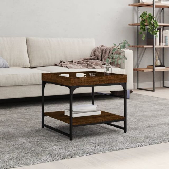 Berkfield Home Coffee Table Brown Oak 49.5x49.5x45 cm Engineered Wood - image 1