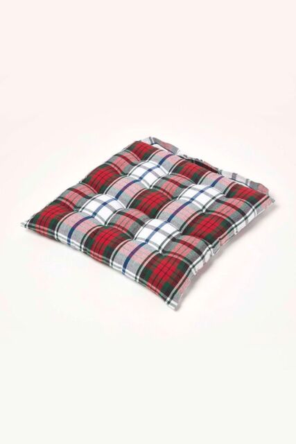 Homescapes Seat Pad Luxury Cotton Macduff Tartan Indoor Outdoor Garden Cushion, 40cm in Red - image 1