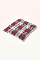 Homescapes Seat Pad Luxury Cotton Macduff Tartan Indoor Outdoor Garden Cushion, 40cm in Red - thumbnail 1