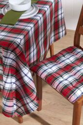 Homescapes Seat Pad Luxury Cotton Macduff Tartan Indoor Outdoor Garden Cushion, 40cm in Red - thumbnail 2