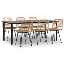 Berkfield Home 7 Piece Garden Dining Set Poly Rattan in Light Tan - thumbnail 1