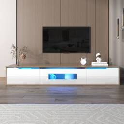 HomeTouch Floating Modern High Gloss TV Unit with Wood Top & LED Lights in White - Size: 1 Pack - thumbnail 5
