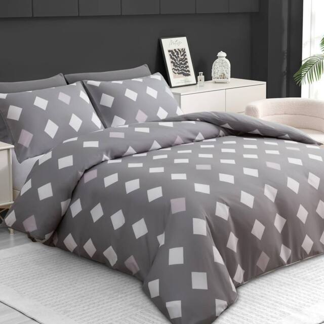 Grace Stylish Premium Microfiber Duvet Cover Set Easy Care Hypoallergenic in Grey - Size: Single - image 1