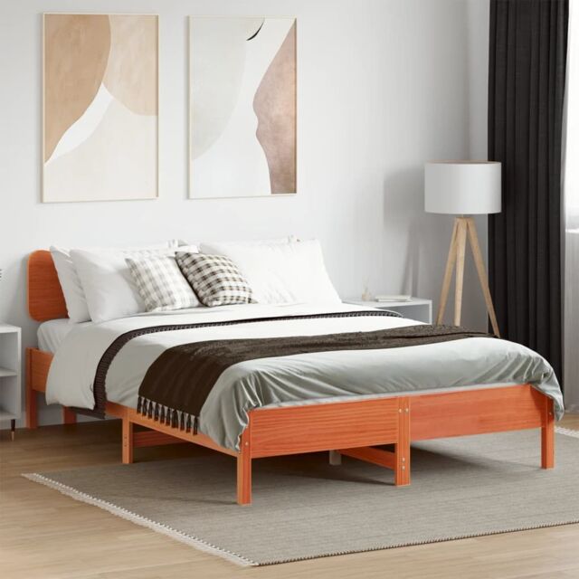 Berkfield Home Bed Frame without Mattress Wax Brown 150x200 cm King Size Solid Wood Pine - image 1