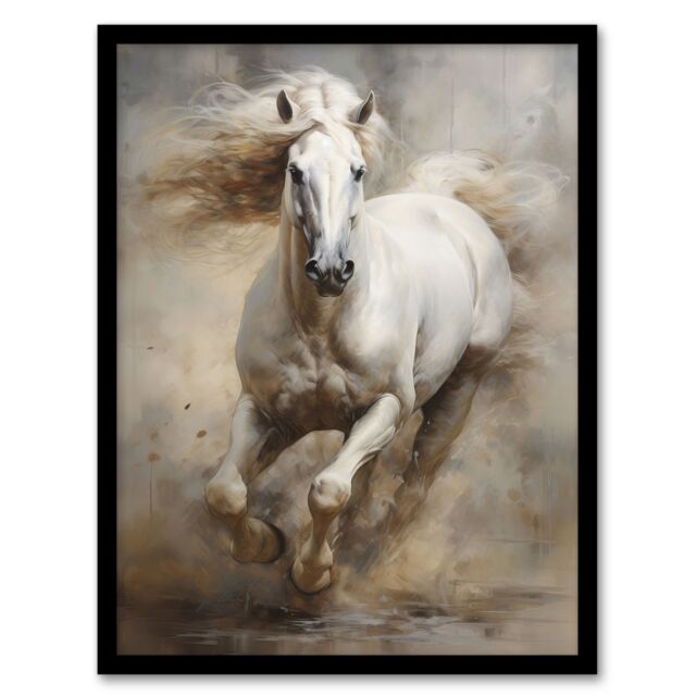 Artery8 The Race By Tom French Galloping Horse Majestic Powerful Modern Artwork Framed Wall Art Print A4 in Black - image 1