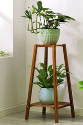 Living and Home 2-tier Vintage Indoor Plant Stand Solid Wood Display Shelf Potted Holder Rack in Brown