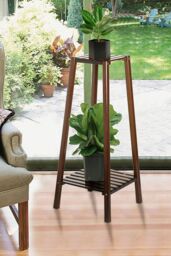 Living and Home 2-tier Vintage Indoor Plant Stand Solid Wood Display Shelf Potted Holder Rack in Brown - thumbnail 4