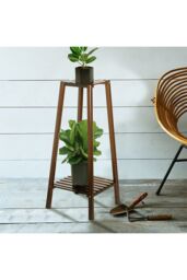 Living and Home 2-tier Vintage Indoor Plant Stand Solid Wood Display Shelf Potted Holder Rack in Brown - thumbnail 5