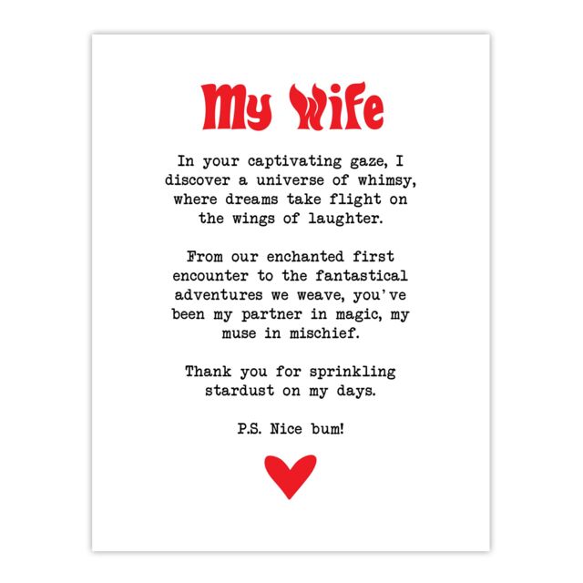 "Artery8 Love Poem Whimsy Magic Wife Romantic Poetry Fun Wall Art Print in White - Size: W24"" x H32""" - image 1
