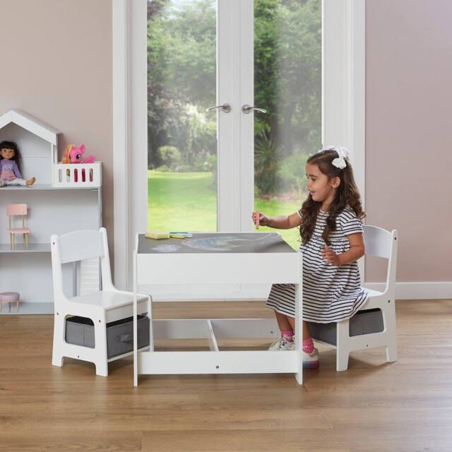 Liberty House Toys Table & Chairs with Storage Bins in White - image 1