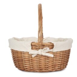 Red Hamper Cotton Lined Wicker Double Steamed Oval Shopping Basket in White - thumbnail 3