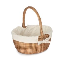 Red Hamper Cotton Lined Wicker Double Steamed Oval Shopping Basket in White - thumbnail 1