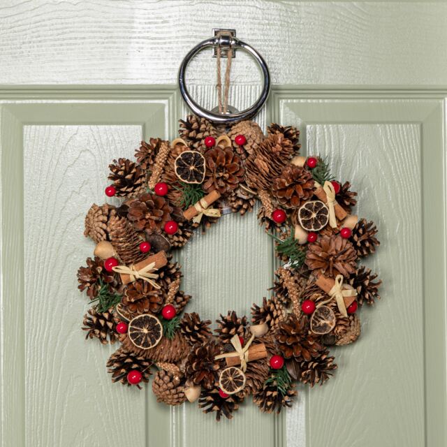 Samuel Alexander 36cm Winter Spice Hanging Christmas Wreath with Pine Cones Red Berries & Dried Fruit - image 1