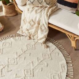 Wyld and Coco 140cm Round Cotton Rug Beige - Tufted Fringe Boho - Size: 140 cm diameter - thumbnail 1