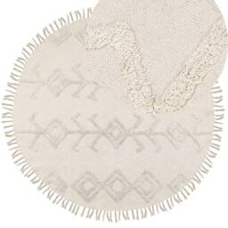 Wyld and Coco 140cm Round Cotton Rug Beige - Tufted Fringe Boho - Size: 140 cm diameter - thumbnail 2