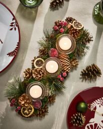 Dibor Citrus Spice Triple Table Centrepiece Christmas Decoration Candle Holders Tealight Holder 39cm in Brown - thumbnail 2