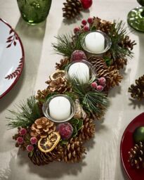 Dibor Citrus Spice Triple Table Centrepiece Christmas Decoration Candle Holders Tealight Holder 39cm in Brown - thumbnail 1