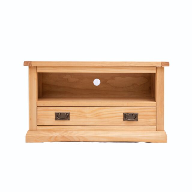 Cabinet Bits Lucca Waxed 1 Drawer TV Cabinet Brass Drop Handle in Light Brown - image 1