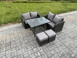 Fimous Outdoor Garden Furniture Sets 5 Pieces Wicker Rattan Furniture Sofa Set with Rectangular Dining Table in Dark Grey - thumbnail 1