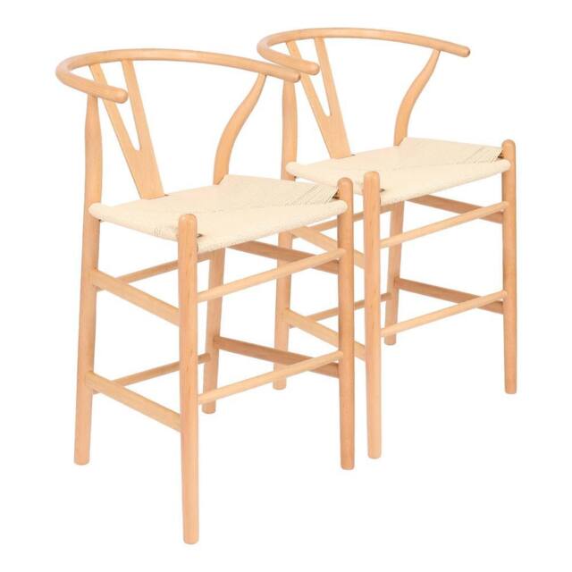 Nicholas Winter Wooden Scandi Danish Style Bar Stools - Natural/Natural - Pack of 2 in Natural - image 1