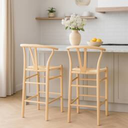 Nicholas Winter Wooden Scandi Danish Style Bar Stools - Natural/Natural - Pack of 2 in Natural - thumbnail 5