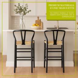 Nicholas Winter Wooden Scandi Danish Style Bar Stools - Natural/Natural - Pack of 2 in Natural - thumbnail 2