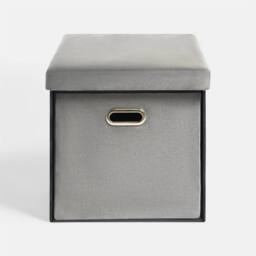 OHS Matte Velvet Ottoman Storage Drawer Cube Unit Shoe Organiser in Charcoal - thumbnail 3