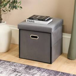 OHS Matte Velvet Ottoman Storage Drawer Cube Unit Shoe Organiser in Charcoal