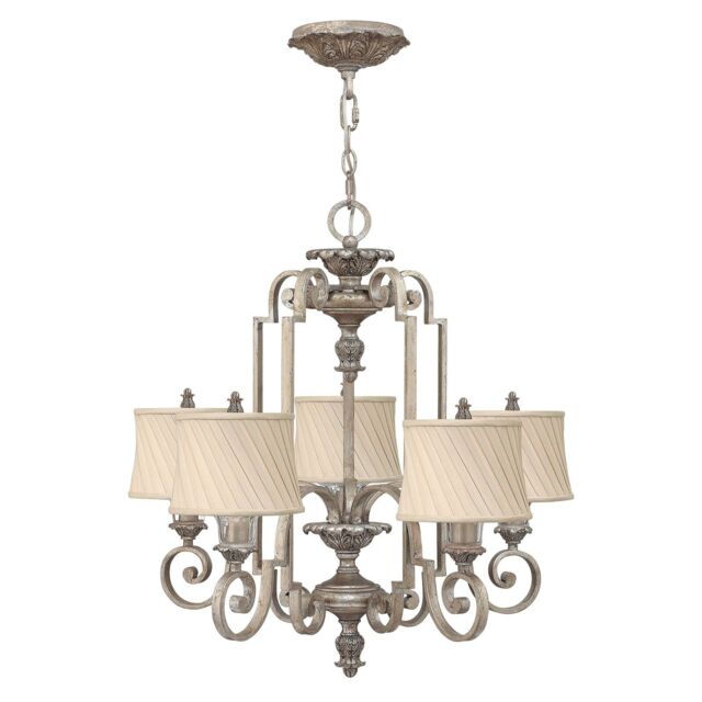 Loops 5 Bulb Chandelier Hanging Pendant LIght Silver Leaf LED E14 60W Bulb in Metallics