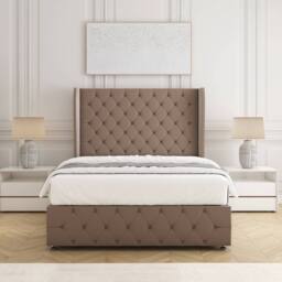 "BSSPOKE Faye Velvet Divan Bed 54"" Headboard & 2 Drawers Footend & No Mattress in Taupe - Size: Double" - thumbnail 3