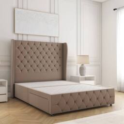 "BSSPOKE Faye Velvet Divan Bed 54"" Headboard & 2 Drawers Footend & No Mattress in Taupe - Size: Double" - thumbnail 2