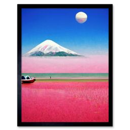 "Artery8 Wall Art Print Surrealist Japan Mount Fuji Landscape Painting Art Framed in Black - Size: W12"" x H16""" - thumbnail 1
