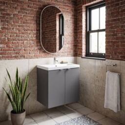 Balterley Alrewas 2 Door Wall Hung Vanity Basin Unit, Gloss Grey, 500mm in Grey - thumbnail 4