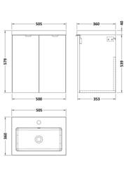 Balterley Alrewas 2 Door Wall Hung Vanity Basin Unit, Gloss Grey, 500mm in Grey - thumbnail 2