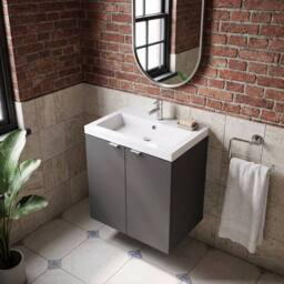 Balterley Alrewas 2 Door Wall Hung Vanity Basin Unit, Gloss Grey, 500mm in Grey - thumbnail 3