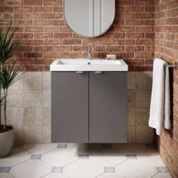 Balterley Alrewas 2 Door Wall Hung Vanity Basin Unit, Gloss Grey, 500mm in Grey - thumbnail 6