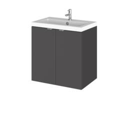 Balterley Alrewas 2 Door Wall Hung Vanity Basin Unit, Gloss Grey, 500mm in Grey - thumbnail 1