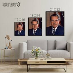 "Artery8 US President Richard Nixon Portrait Framed Canvas Wall Art Print in Blue - Size: W12"" x H16""" - thumbnail 4