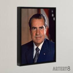"Artery8 US President Richard Nixon Portrait Framed Canvas Wall Art Print in Blue - Size: W12"" x H16""" - thumbnail 2